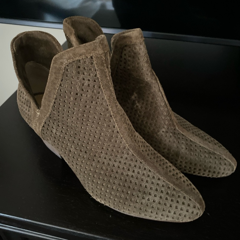 Women's Perforated Suede Ankle Booties in Brown